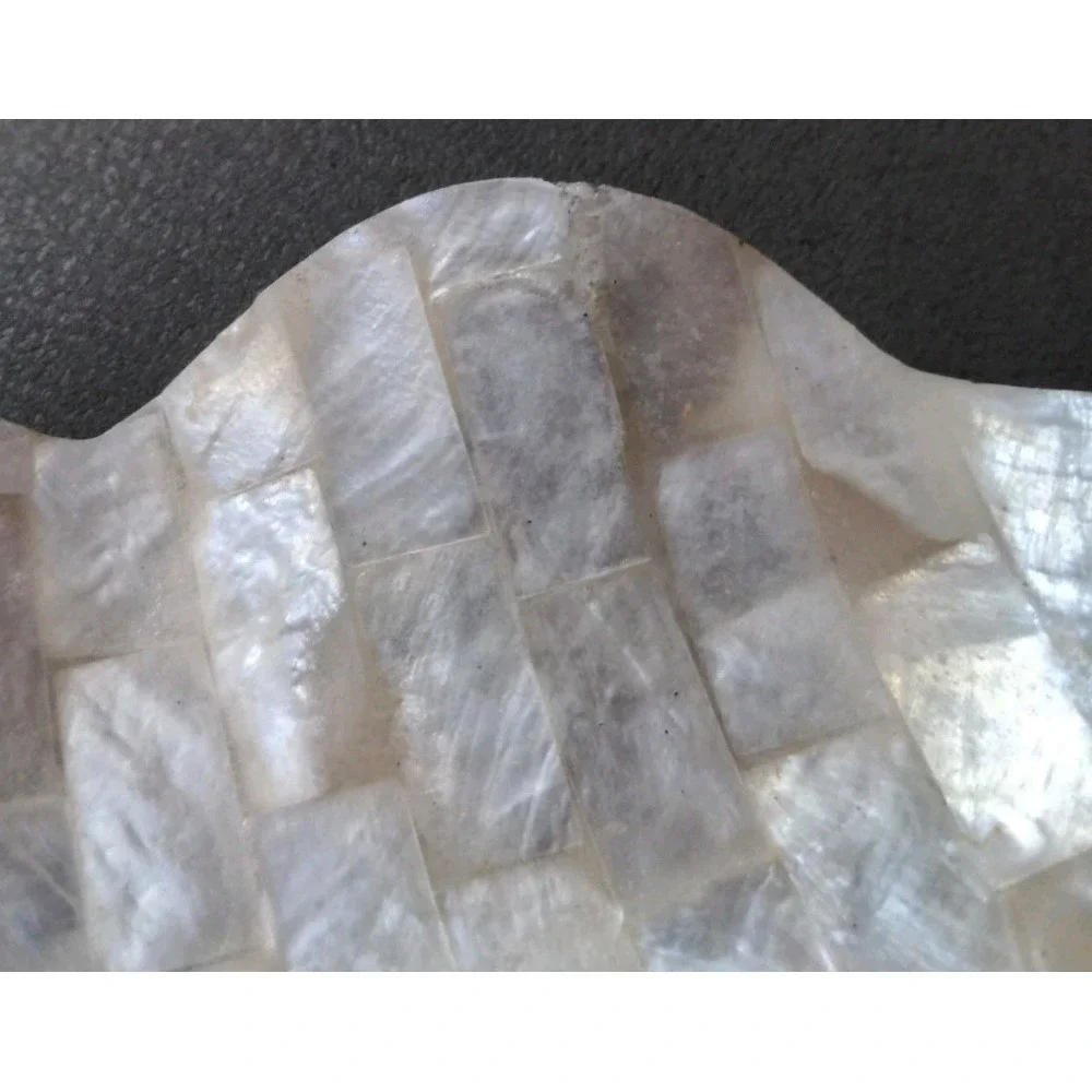 Mother of Pearl and Coconut Mosaic Tile Inlay Trinket Dish Bowl Iridescent